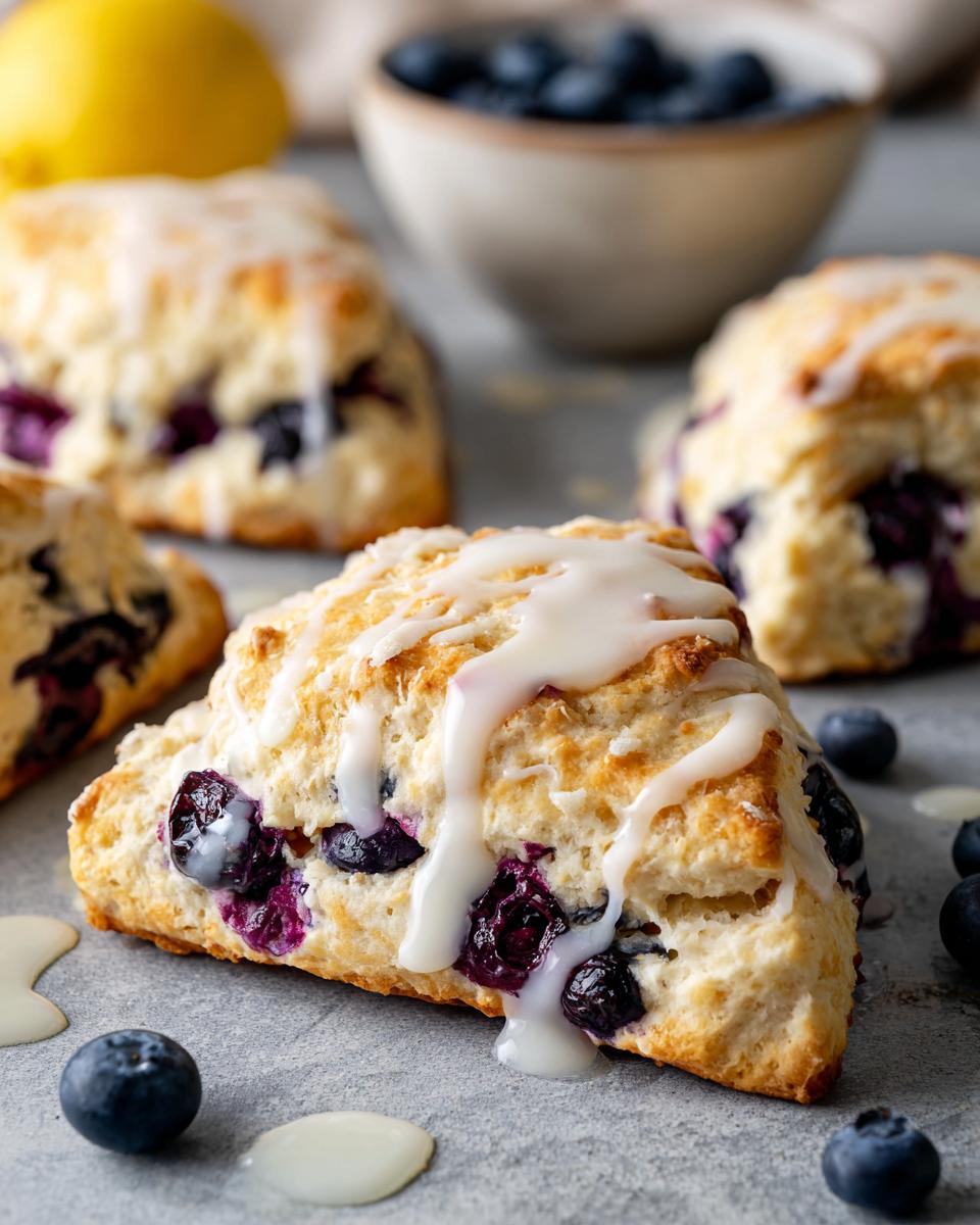 Lemon blueberry scones with glaze - detail 2