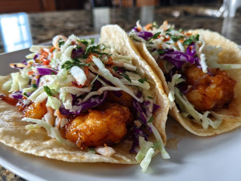 Shrimp tacos with cabbage slaw