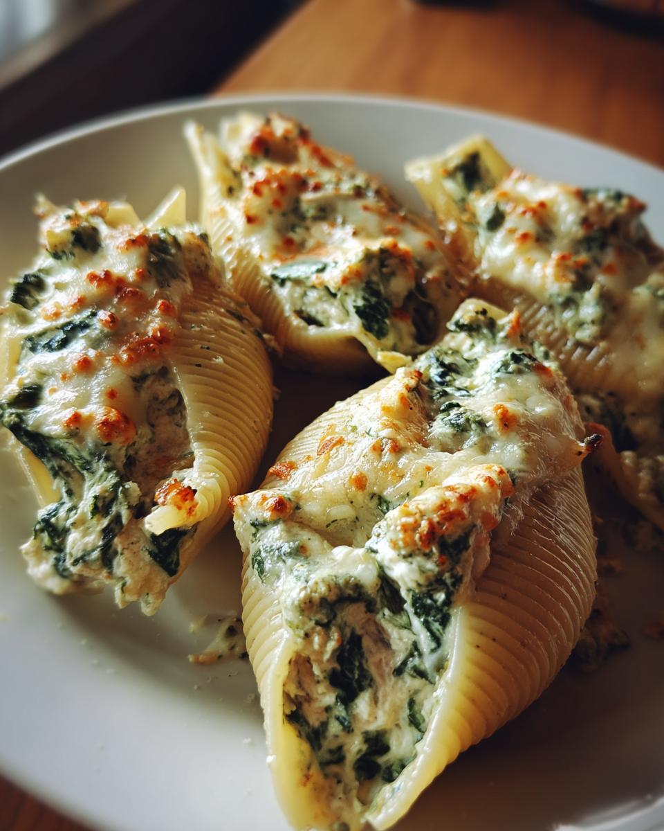 Spinach artichoke stuffed shells - detail 2