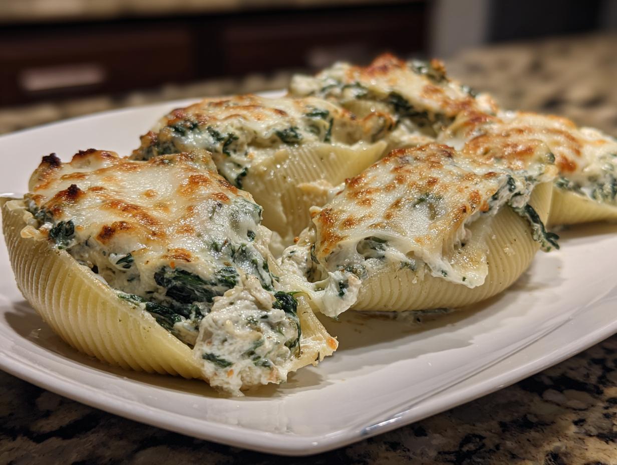Spinach artichoke stuffed shells